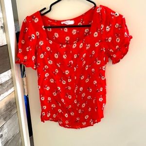 Red floral top